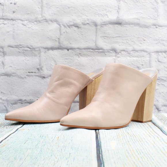 Dolce Vita Caley Pink Leather Wood Block Slip On Heel Mule Size 10 - Picture 2 of 9